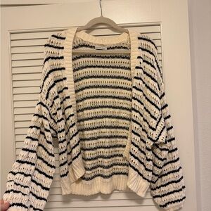 American Eagle Outfitters Cream & Black Striped Open-Front Cardigan